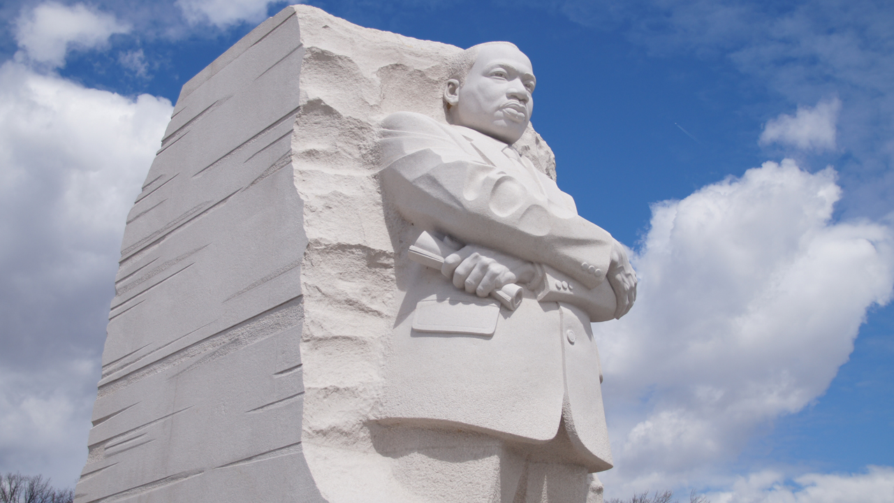 Large white statue of Martin Luther King Jr.
