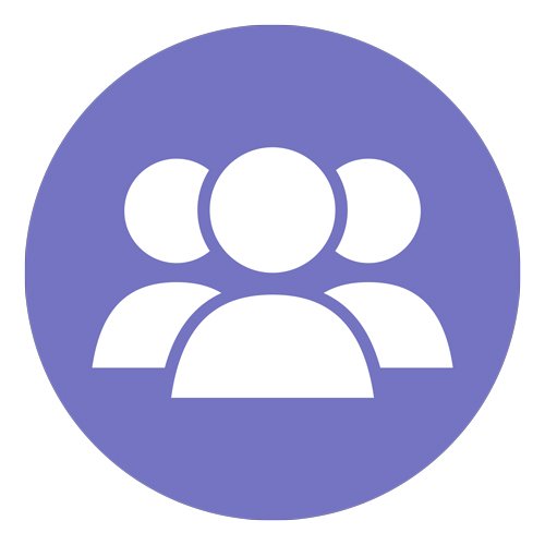 Purple icon with three animated persons