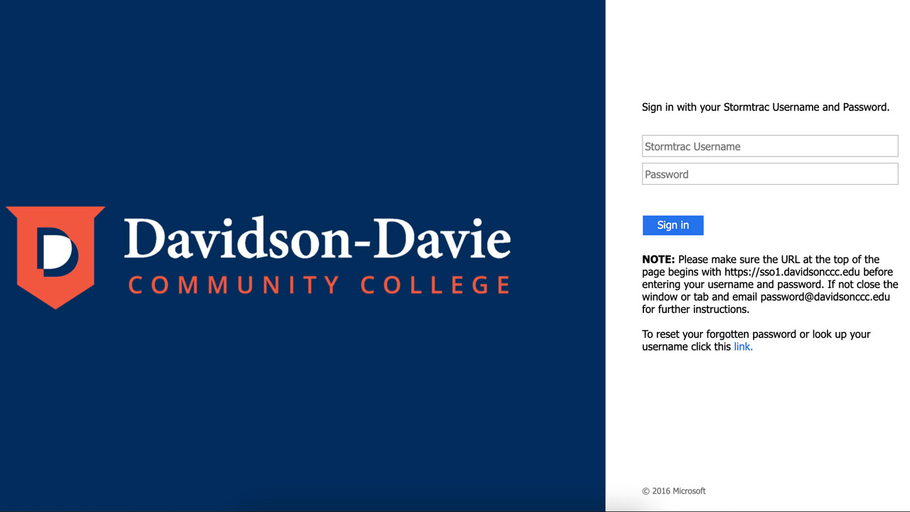 Davidson-Davie StormTrac login screen
