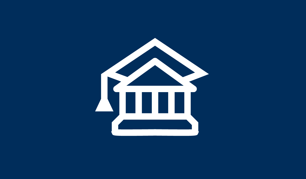 Icon of government building with commencement hat on top