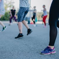 Closeup of feet of zumba participants