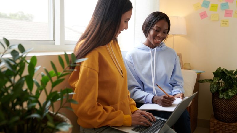 two students sharing notes