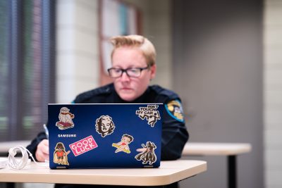 Basic Law Enforcement Training Student in Uniform at Desk