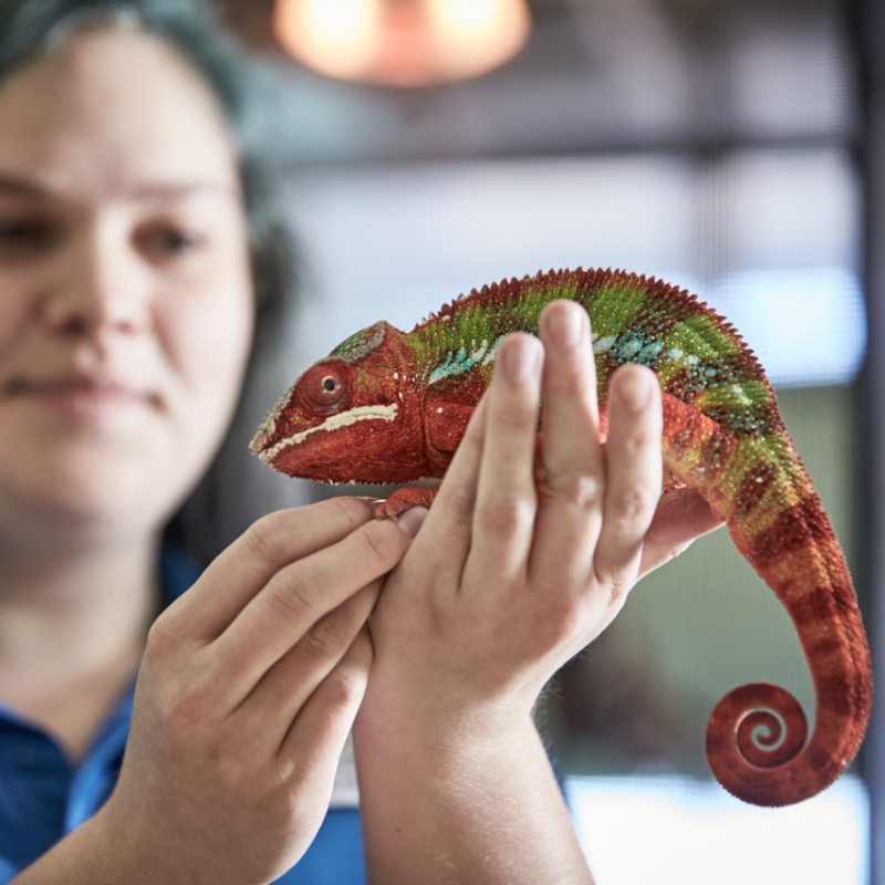 Zoo student holding lizard