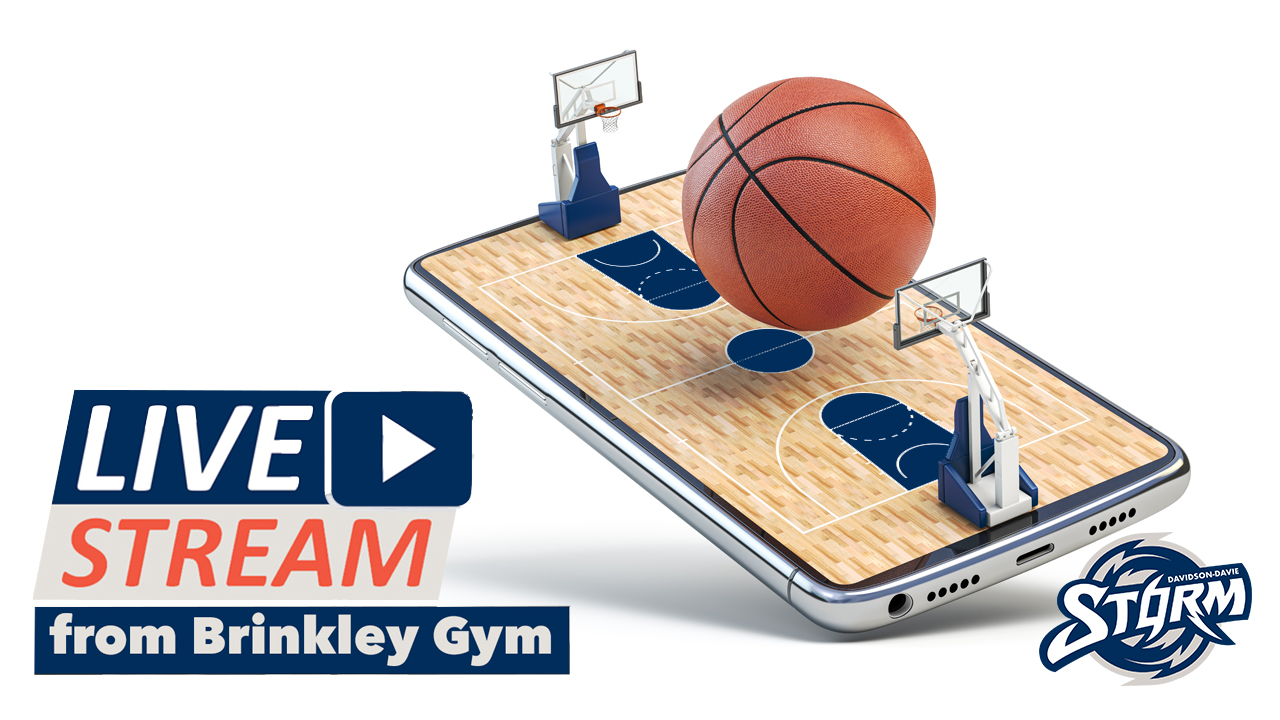 A smartphone screen displaying a mini basketball court with a large basketball and hoops. Text and logos are beside it.